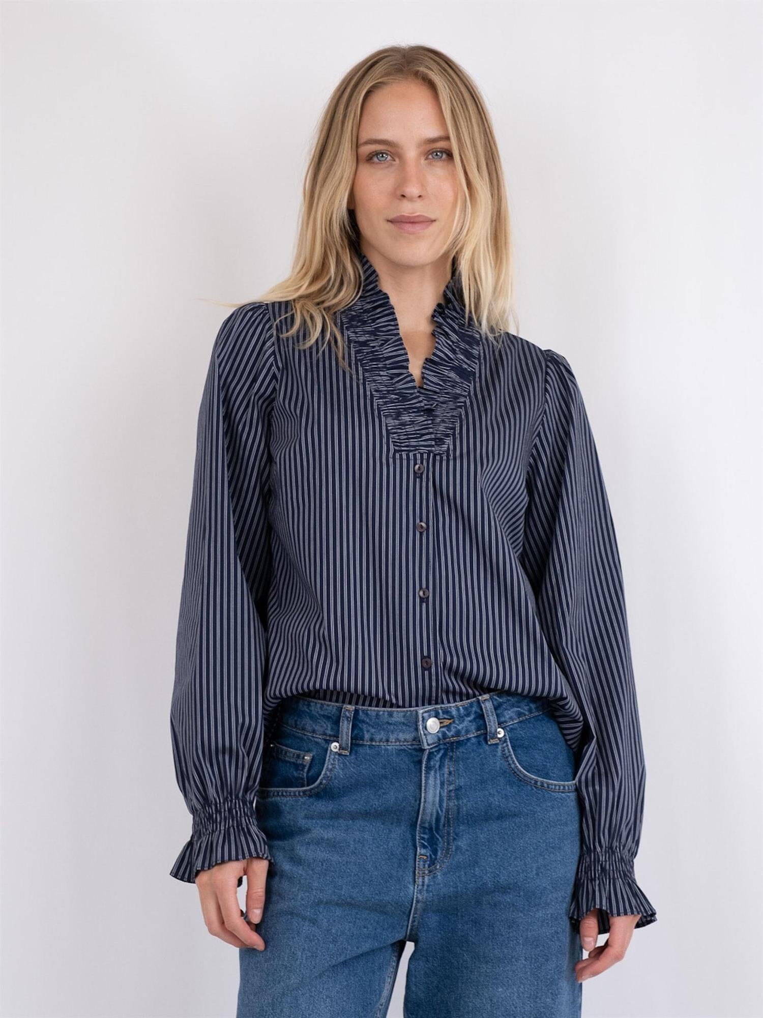 Neo Noir Brielle Multi Stripe Shirt Dark Navy Skjorte