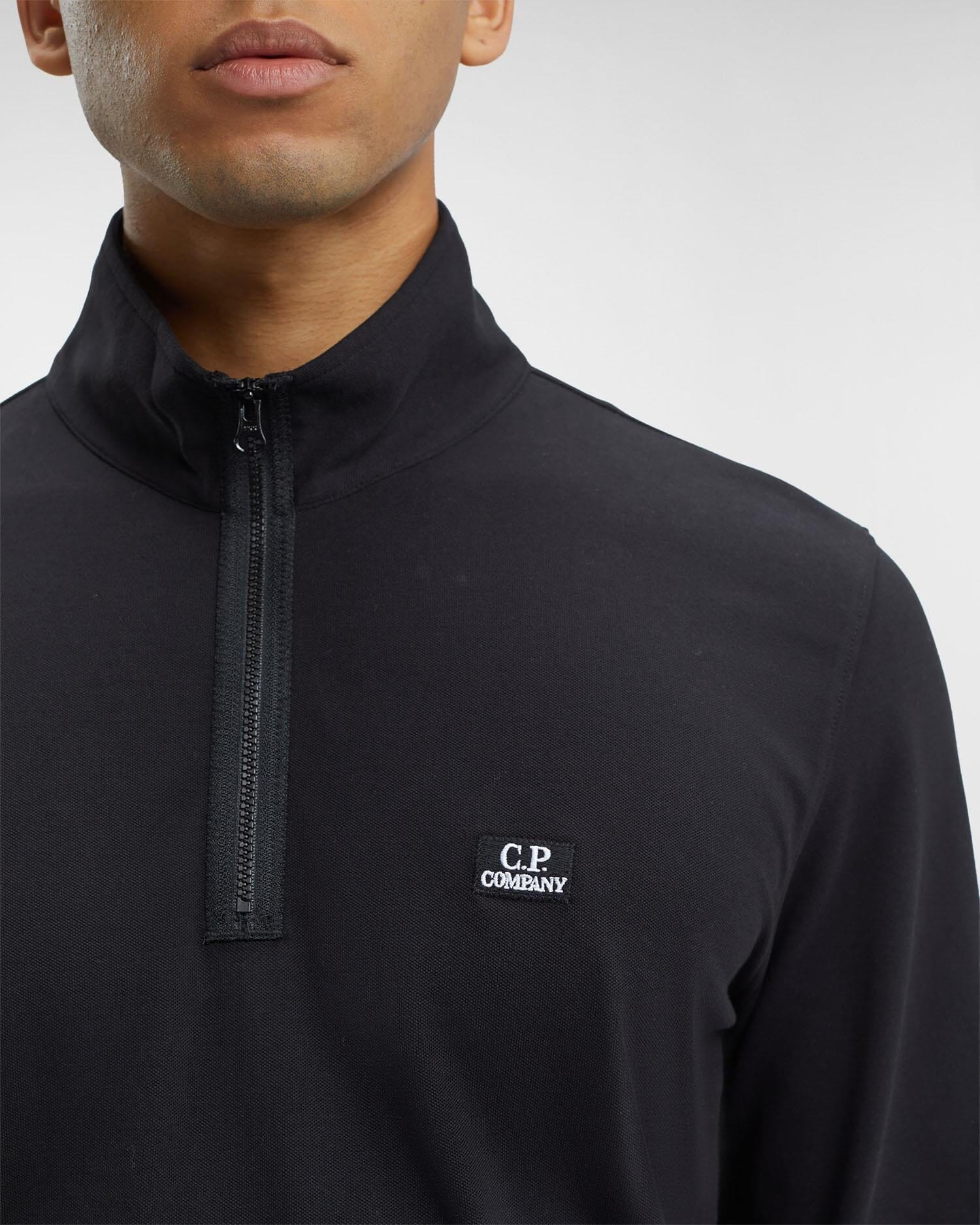 CP Company Stretch Piquet Regular Zipped Polo Shirt Black T-shirt