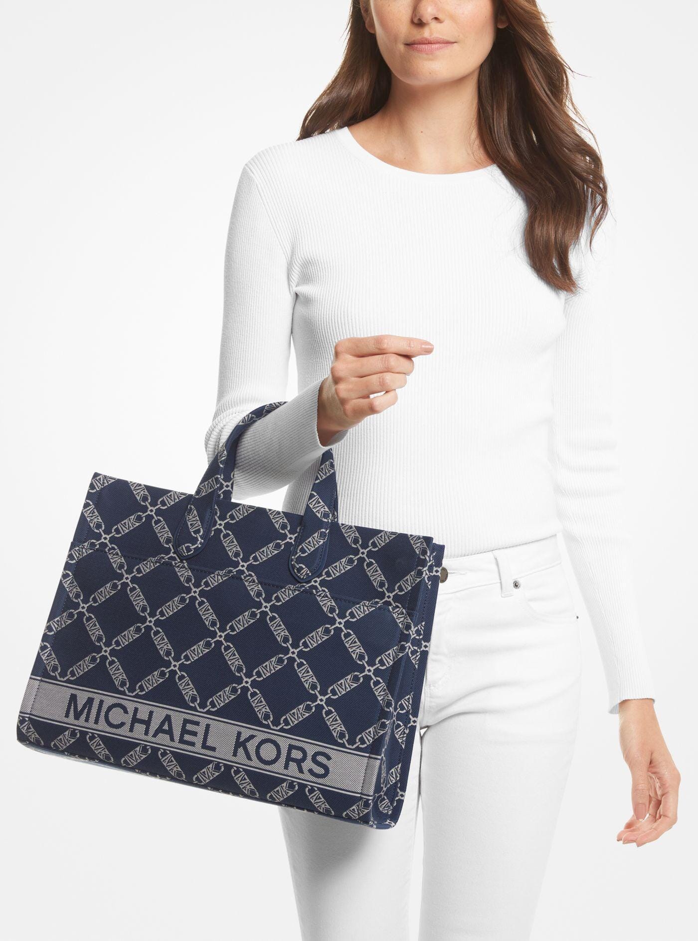 Michael Kors Gigi Large Jacquard Tote Bag Navy Multi Tilbehør