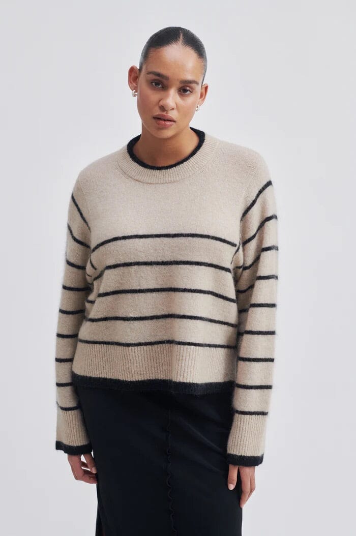 Second Female Laila Knit O-Neck Oxford Tan Genser