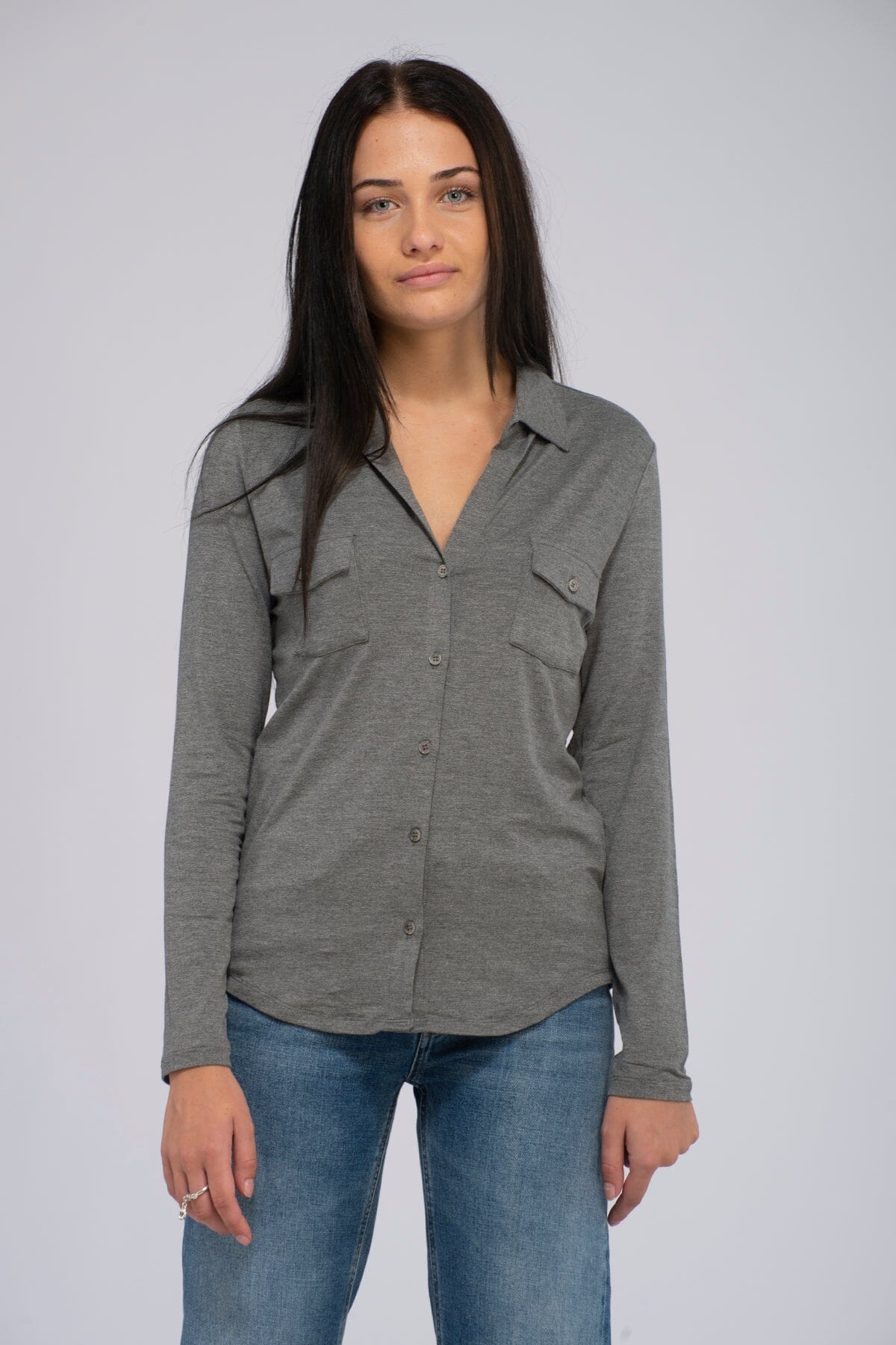 Majestic Filatures Viscose Signature Shirt Light Grey Skjorte