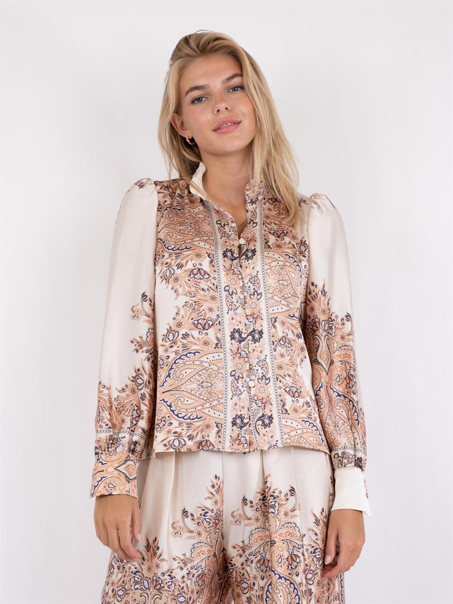 Neo Noir Massima Paisley Border Blouse Creme Bluse