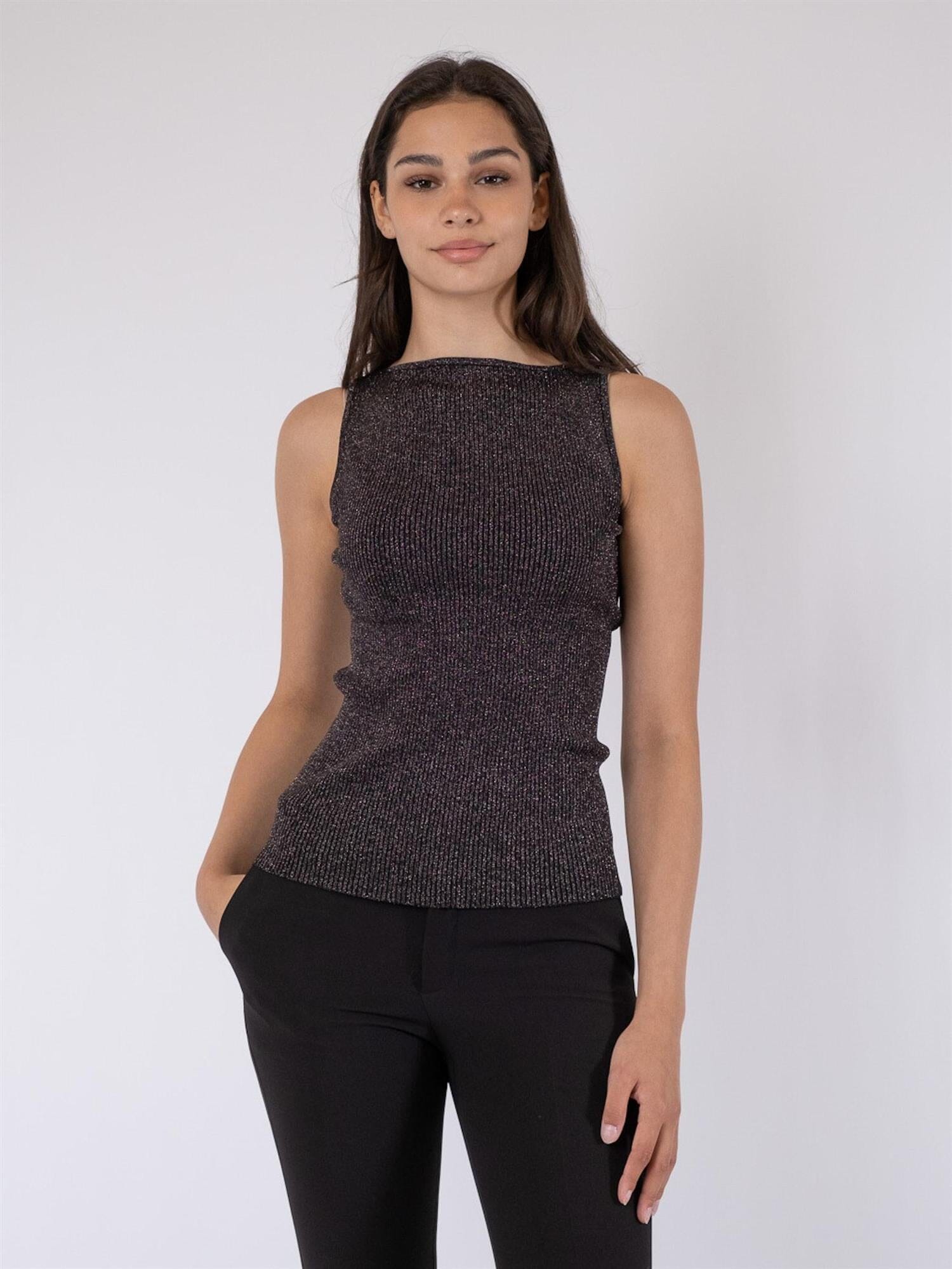 Neo Noir Talia Glitter Knit Top Black Genser