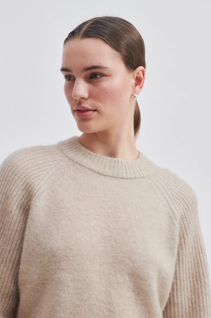 Second Female Brookline Knit New O-Neck Oxford Tan Genser