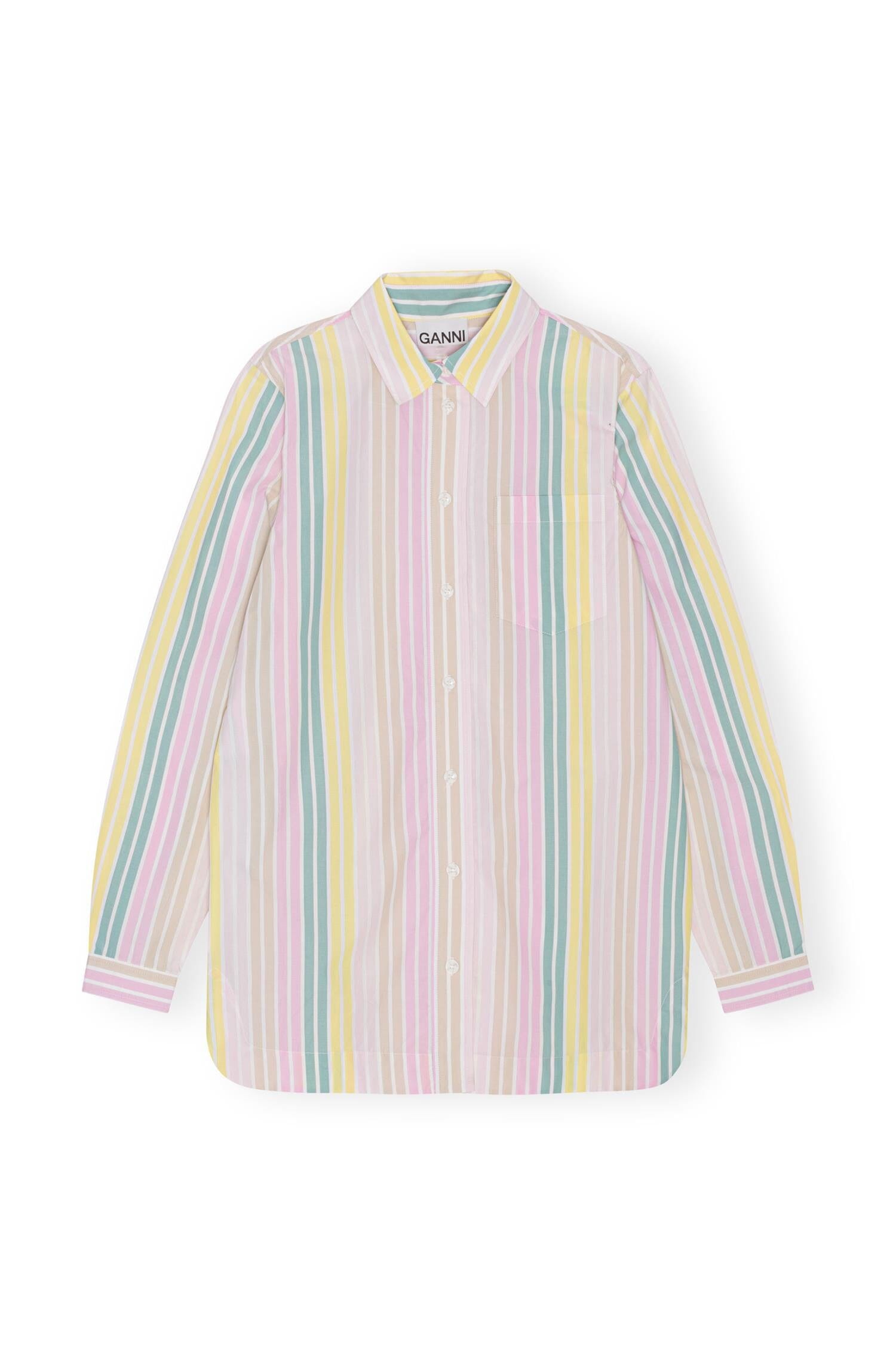 Ganni F7771 Stripe Cotton Shirt Multicolour Skjorte