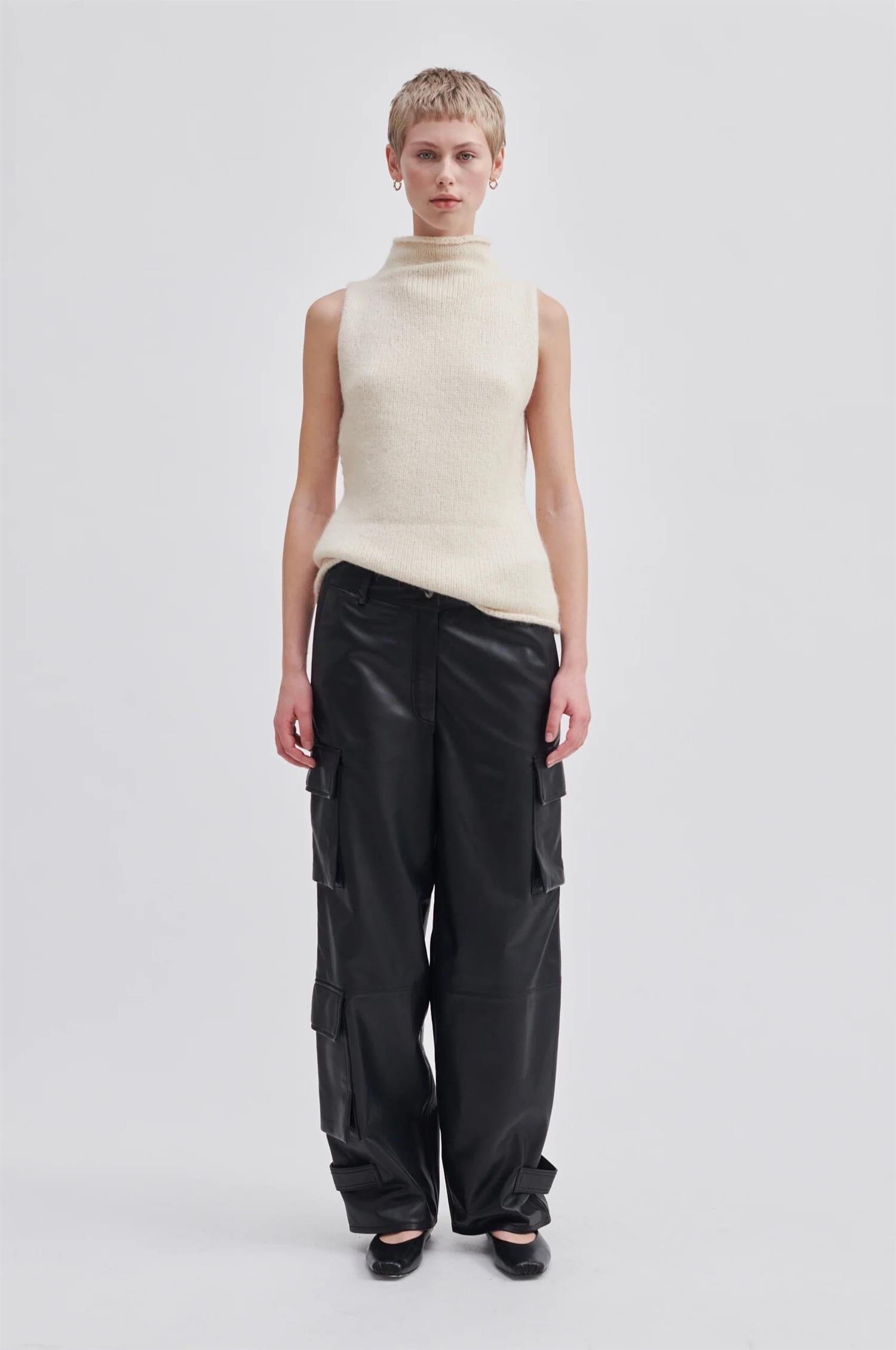 Second Female Rikke Knit Top Dark Chalk Genser