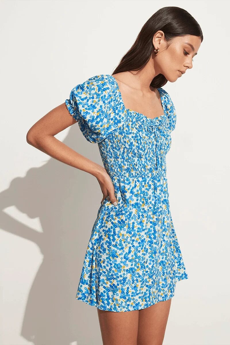 Faithfull The Brand Domenica Mini Dress Lou Floral Print - Blue Kjole