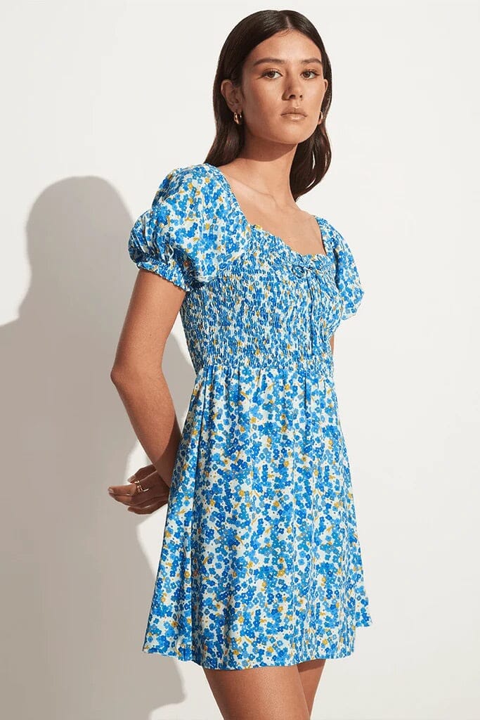Faithfull The Brand Domenica Mini Dress Lou Floral Print - Blue Kjole