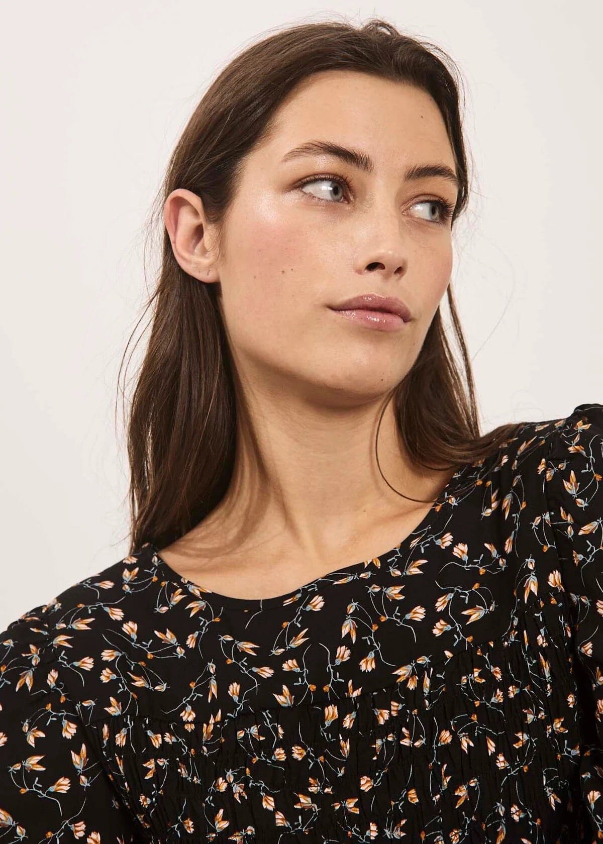 Norr Sabby Smock Top Black Flower Print Topp