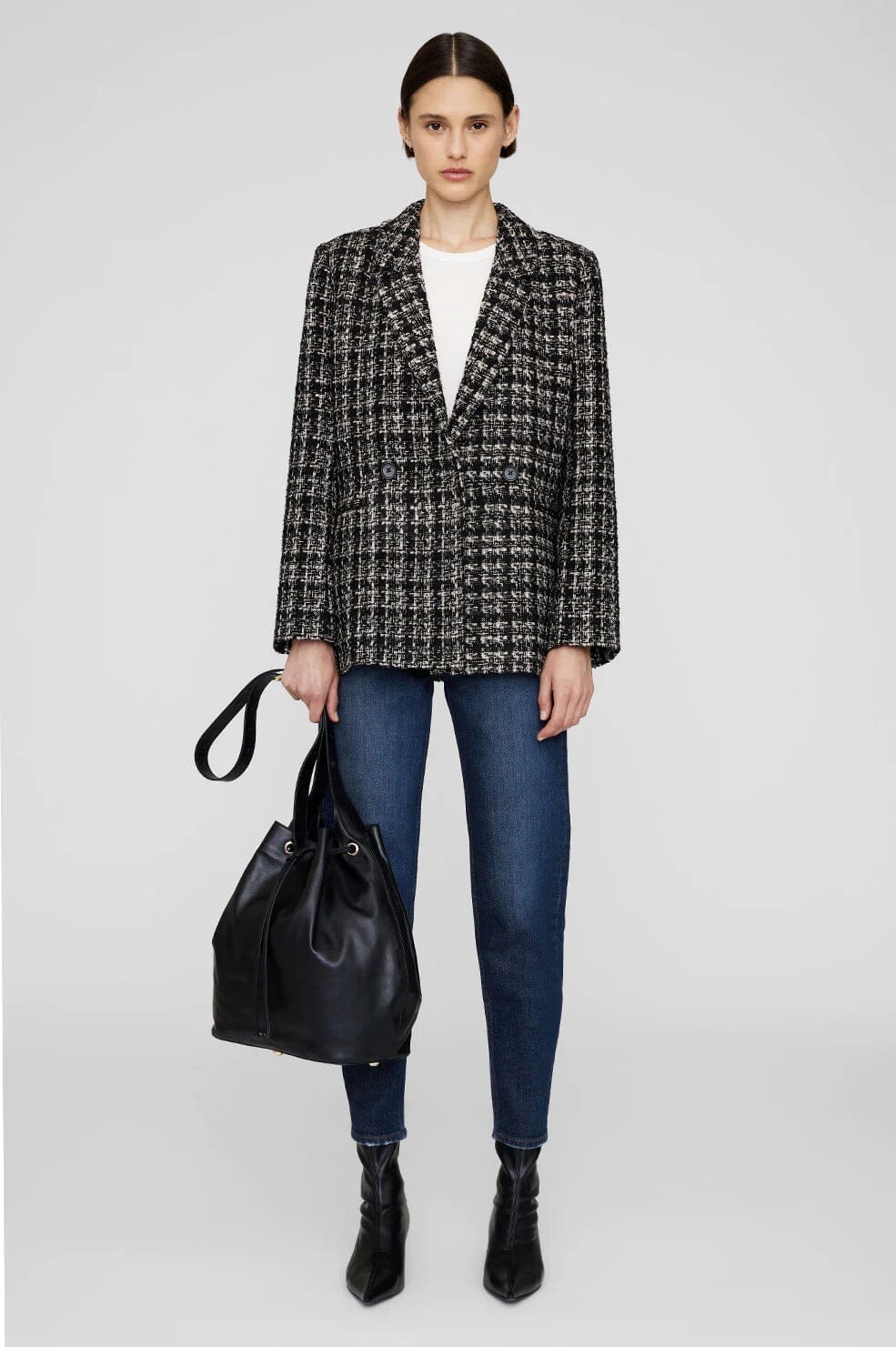 Anine Bing Madeleine Blazer Tan and Black Tweed Jakke