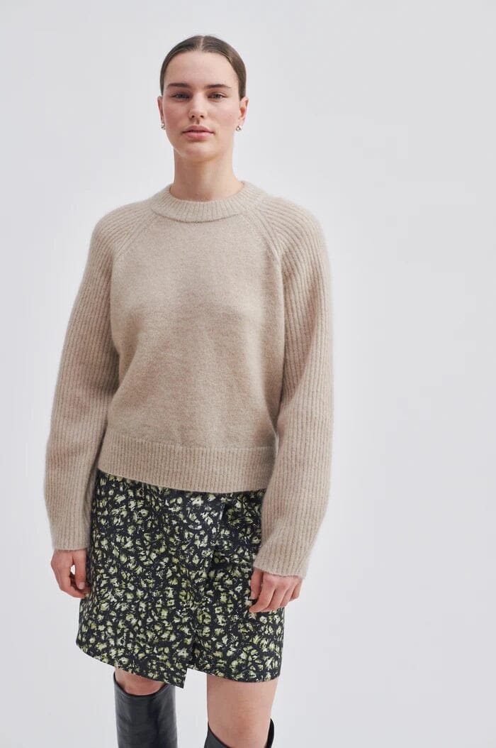 Second Female Brookline Knit New O-Neck Oxford Tan Genser