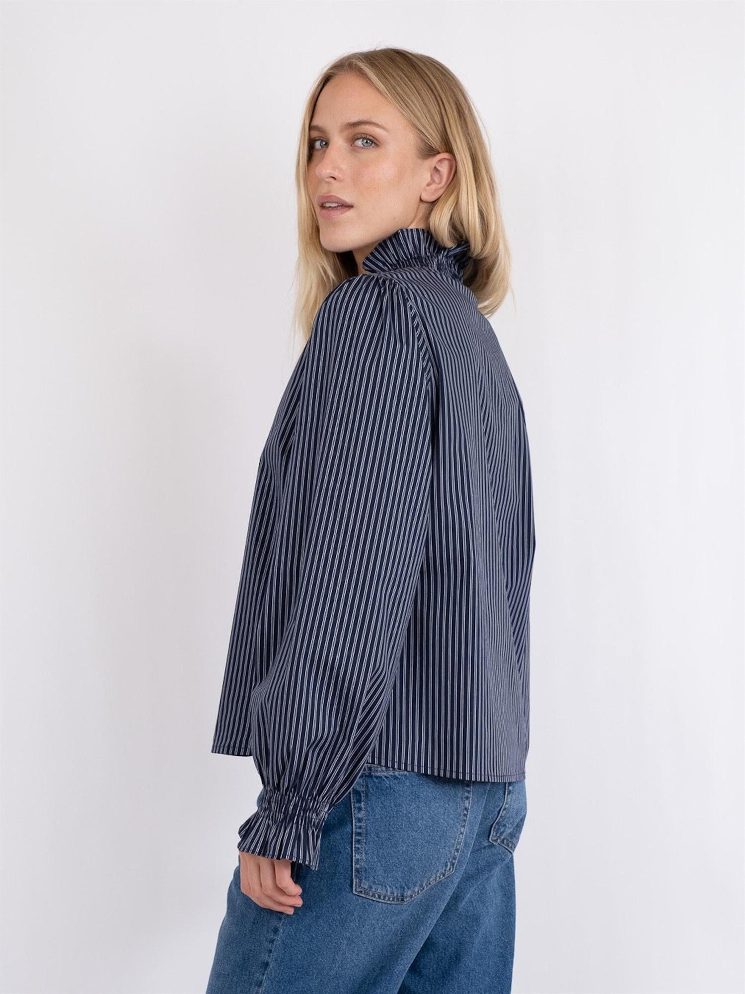 Neo Noir Brielle Multi Stripe Shirt Dark Navy Skjorte