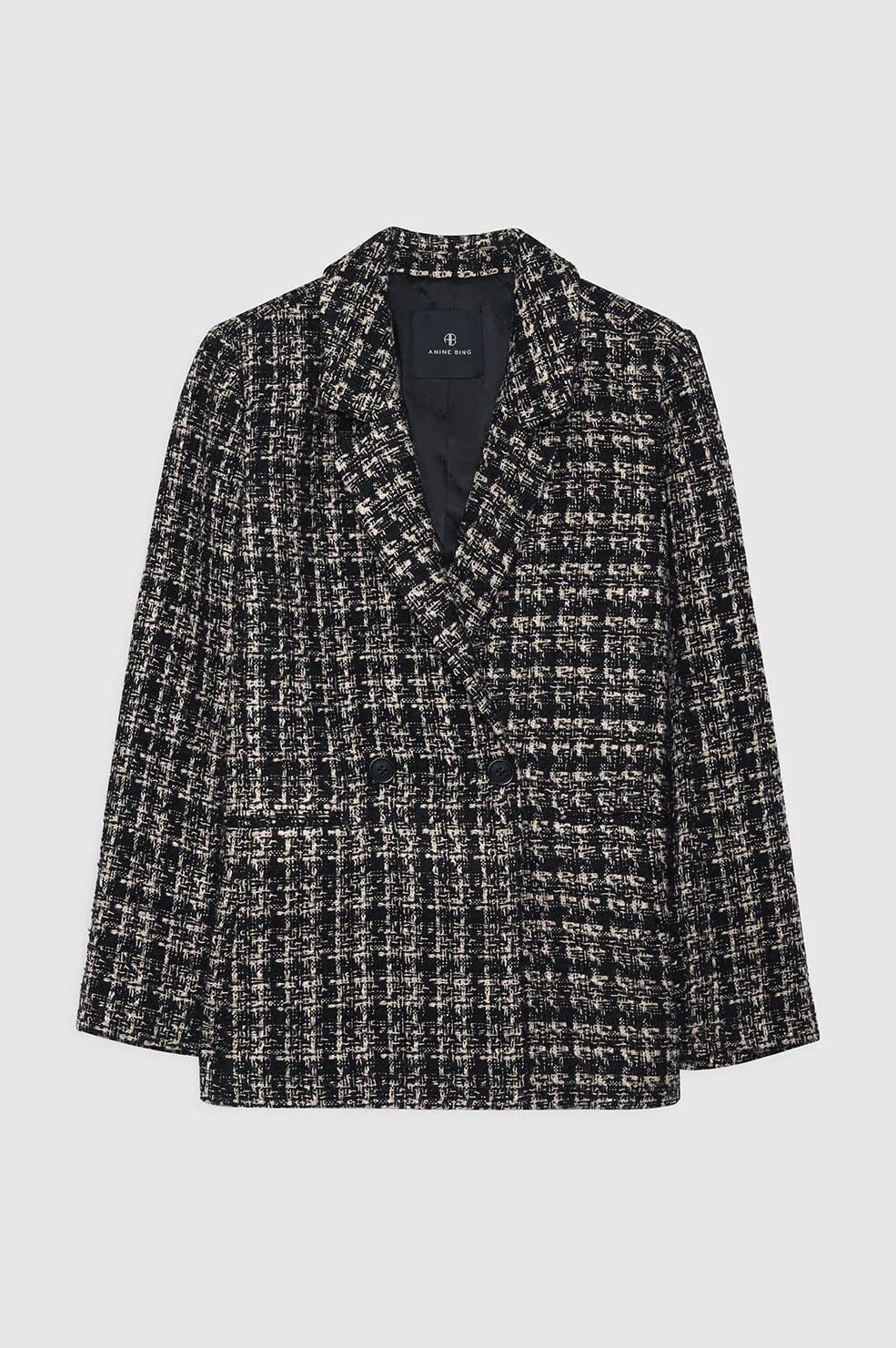 Anine Bing Madeleine Blazer Tan and Black Tweed Jakke
