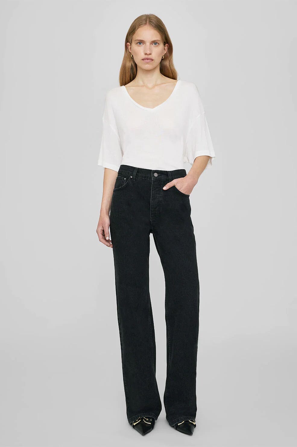 Anine Bing Vale Tee Off White Cashmere Blend T-shirt