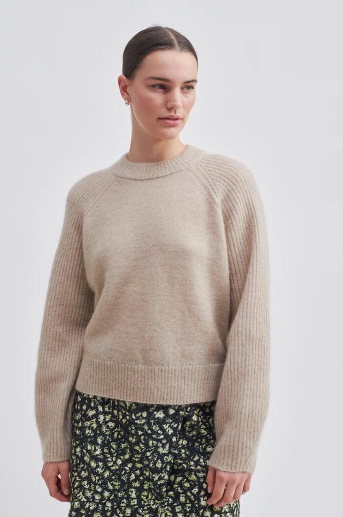 Second Female Brookline Knit New O-Neck Oxford Tan Genser