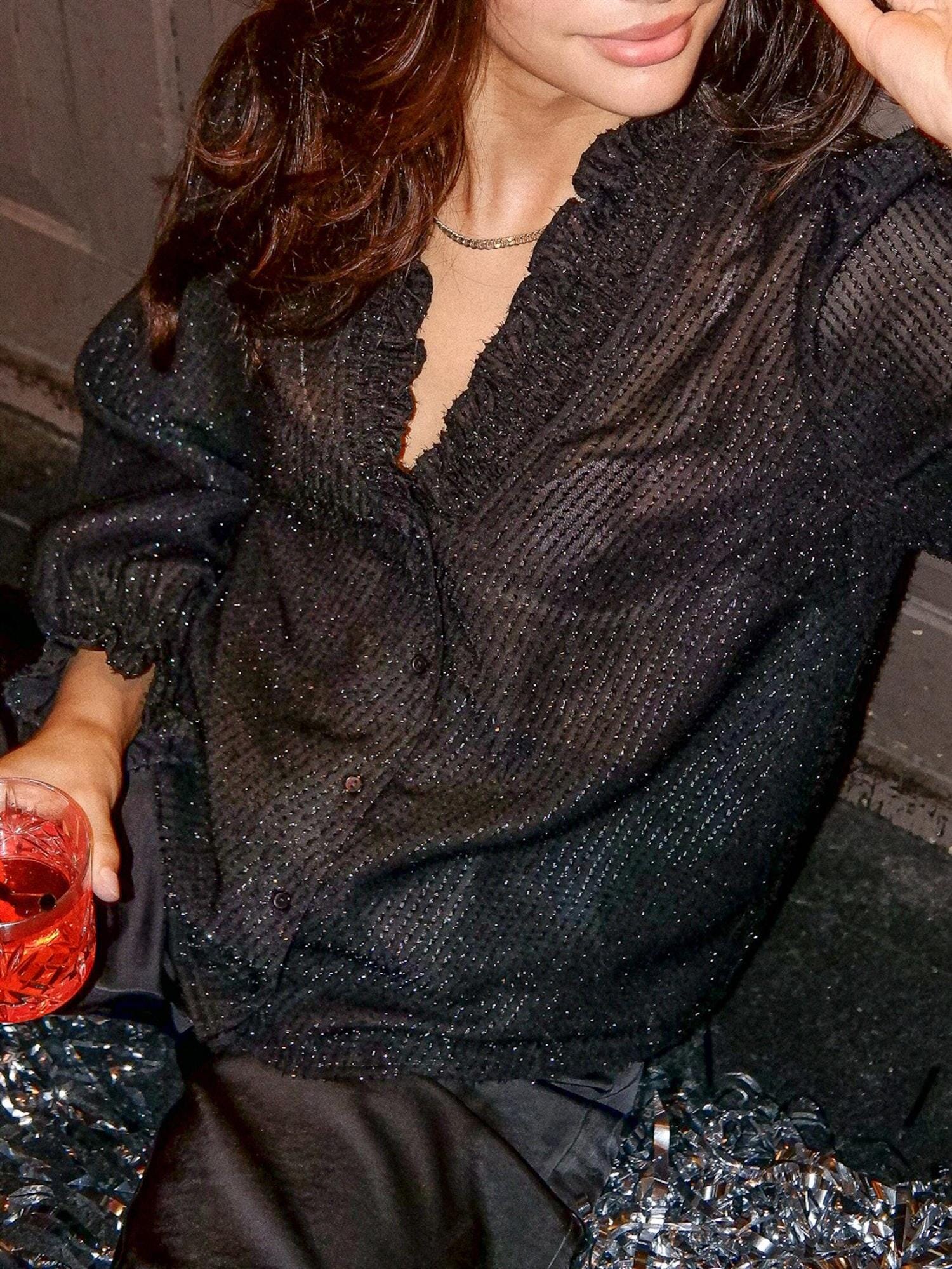 Neo Noir Brielle Glitter Blouse Black Bluse