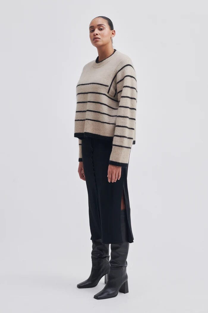 Second Female Laila Knit O-Neck Oxford Tan Genser