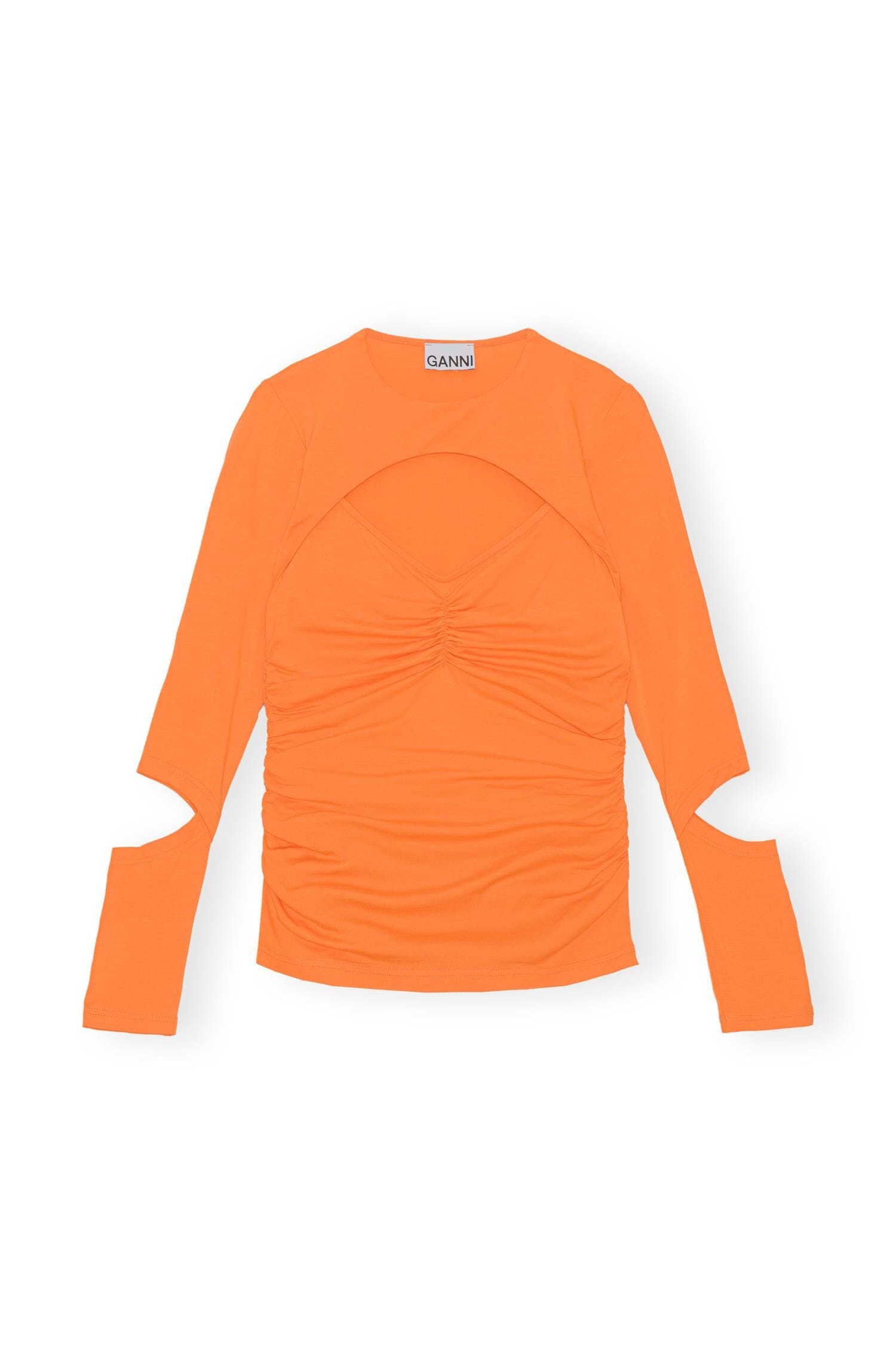 Ganni T3473 Light Stretch Jersey Cutout Blouse Vibrant Orange Topp