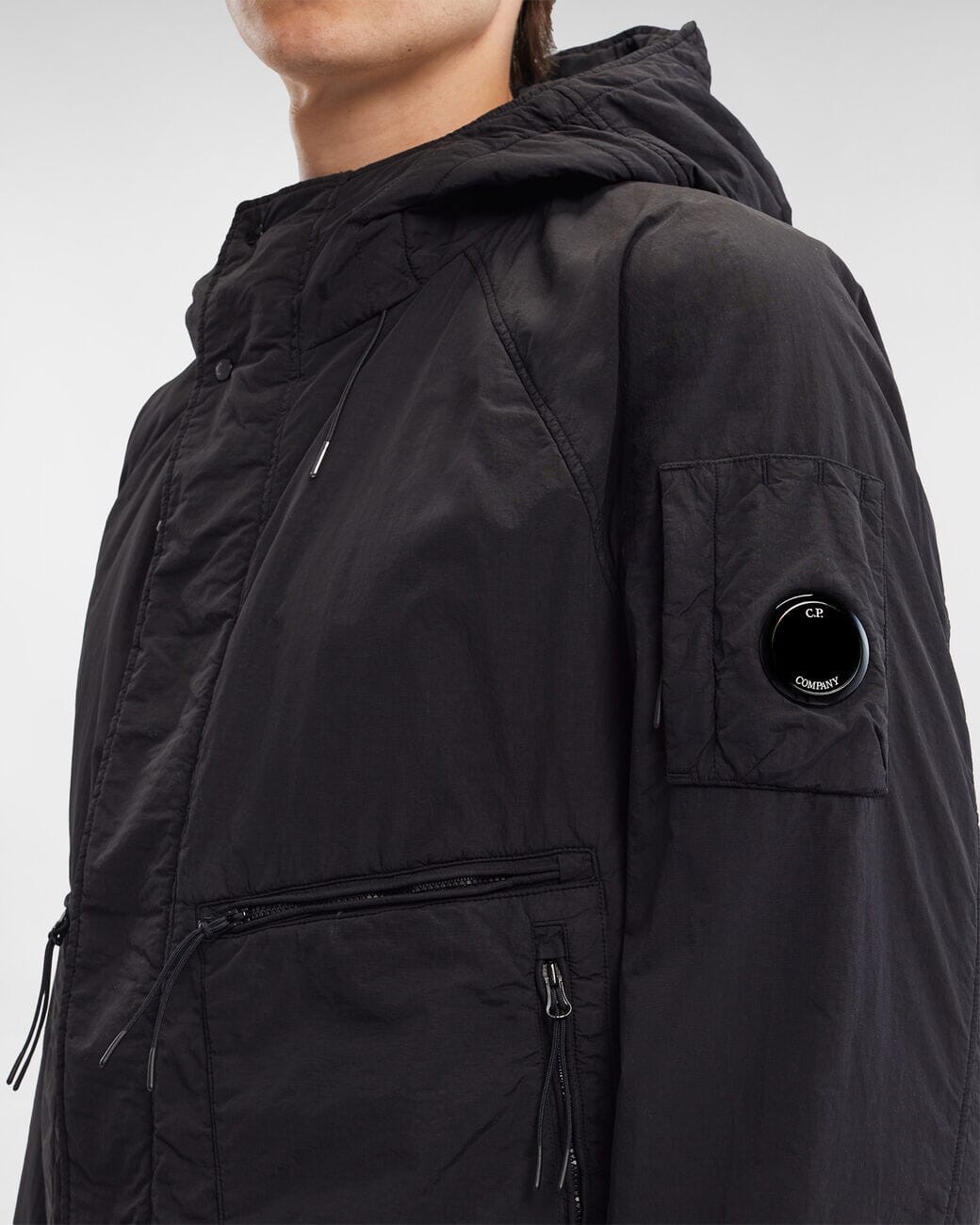 CP Company Flatt Nylon Hooded Jacket Black Ytterplagg