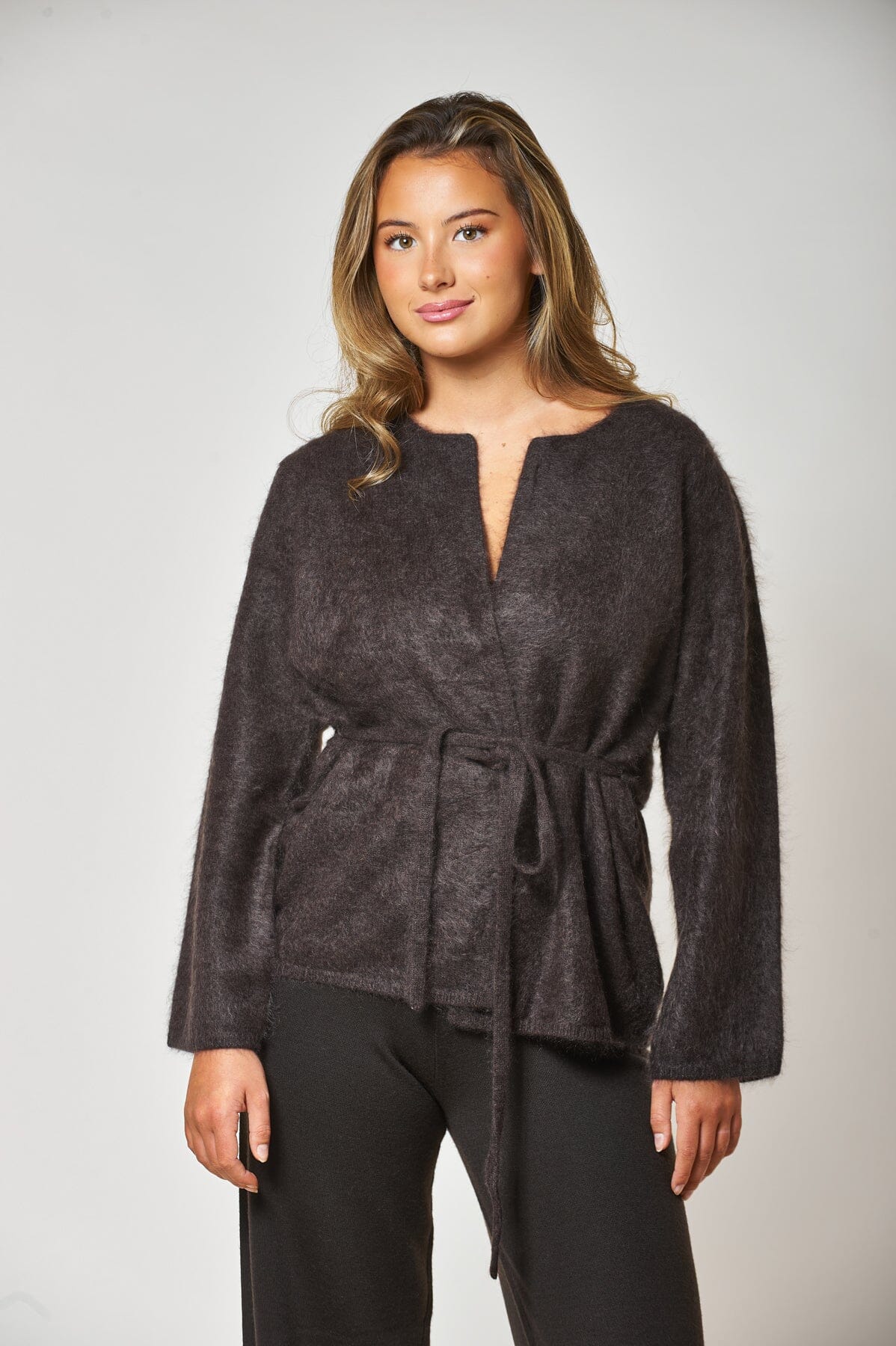 Aurora Diamante Brushed Cashmere Cardigan Brown Genser