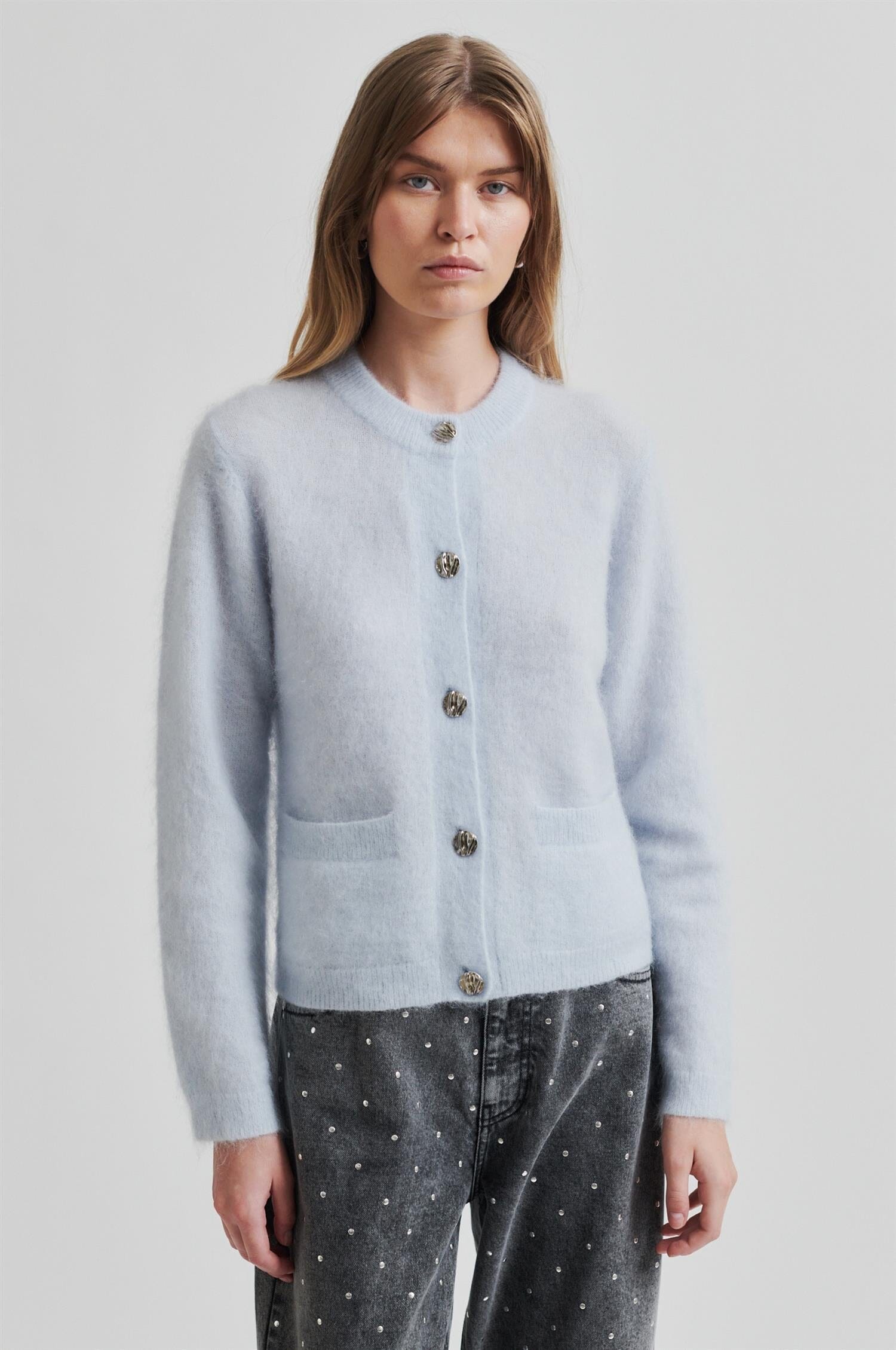 Second Female Anneleen Knit Cardigan Skywriting Genser