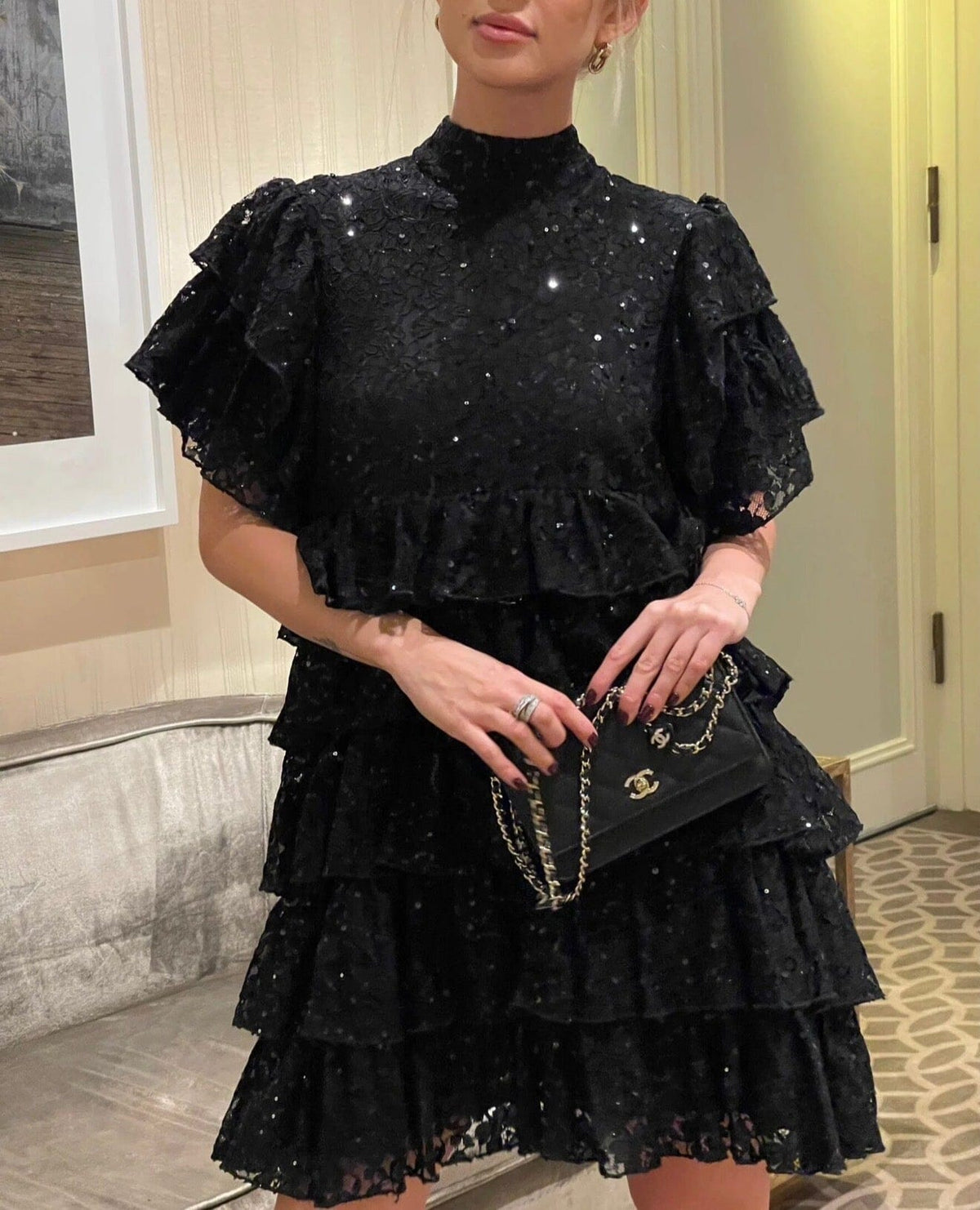 Love Lolina Majesty Mini Dress Black Lace Kjole