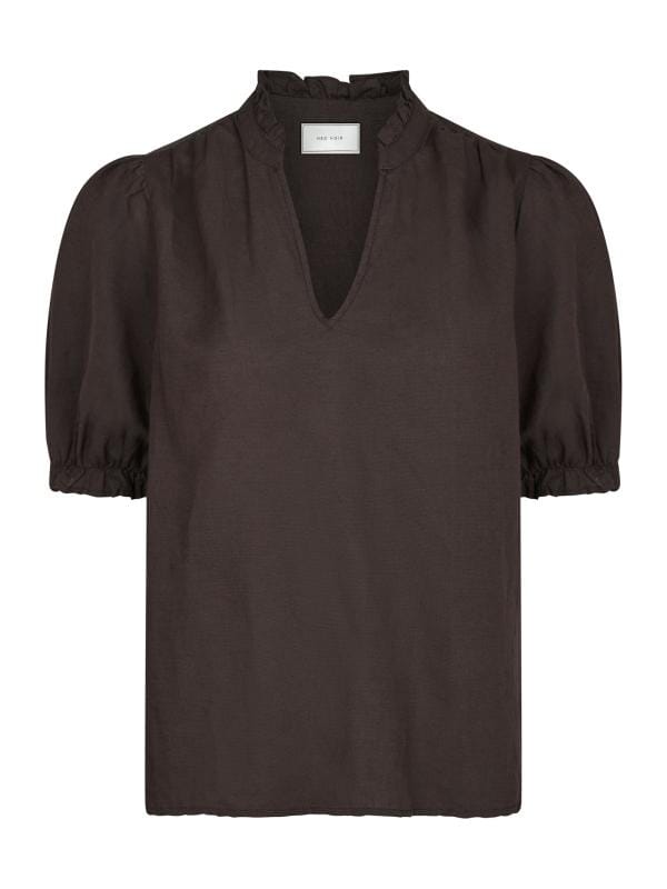 Neo Noir Odesa Linen Blouse Dark Brown Bluse