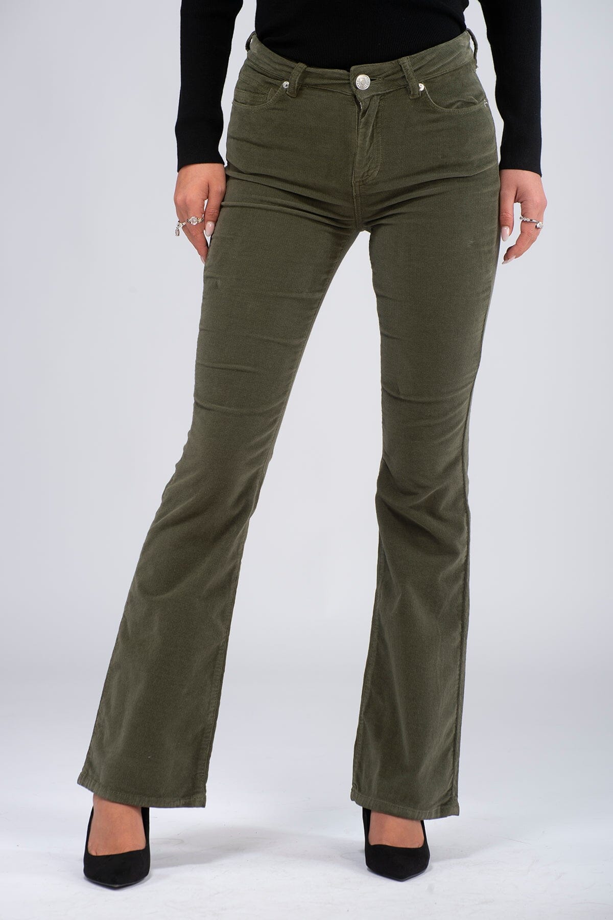 Paragon High Rise Flared Cord Olive Green Bukse