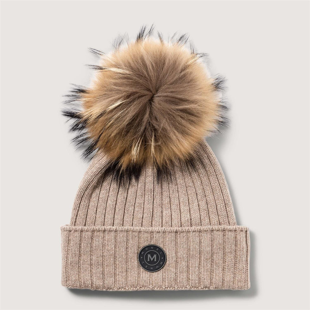 Monel St. Moritz Beanie w/Fur Pom Dark Beige Hodeplagg