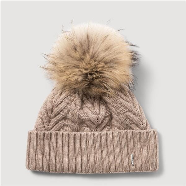 Monel Aspen Beanie w/Fur Pom Dark Beige Hodeplagg