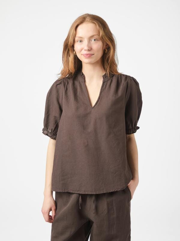 Neo Noir Odesa Linen Blouse Dark Brown Bluse