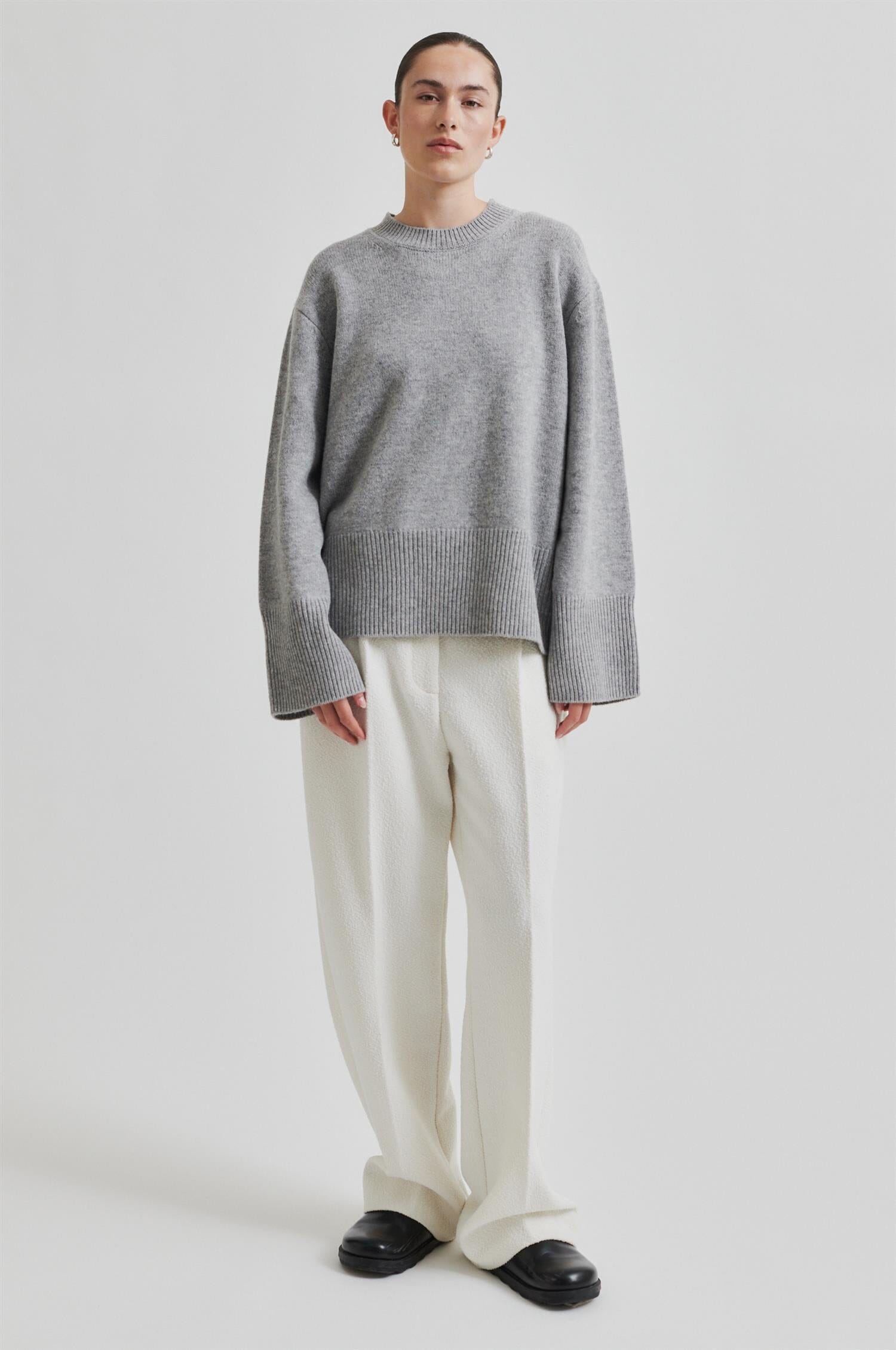 Second Female Alpha Knit O-Neck Grey Melange Genser