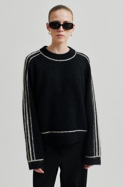 Second Female Rosemarie Knit O-Neck Black Genser