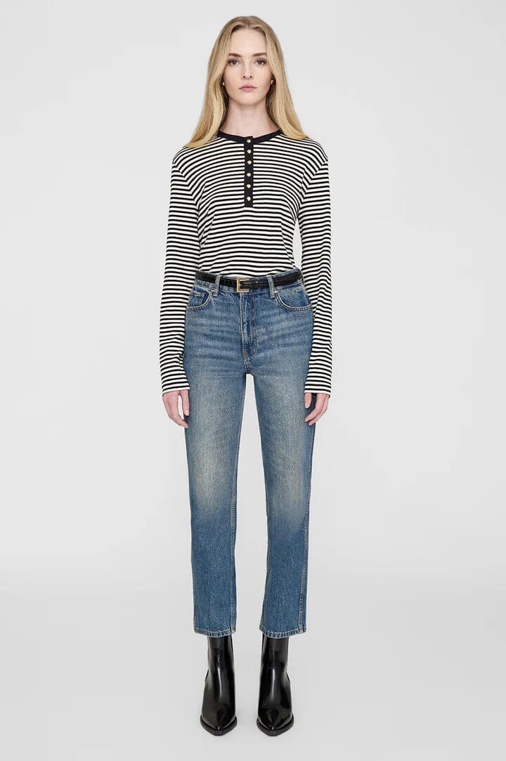 Anine Bing Alessia Long Sleeve Tee Cream and Black Stripe T-shirt