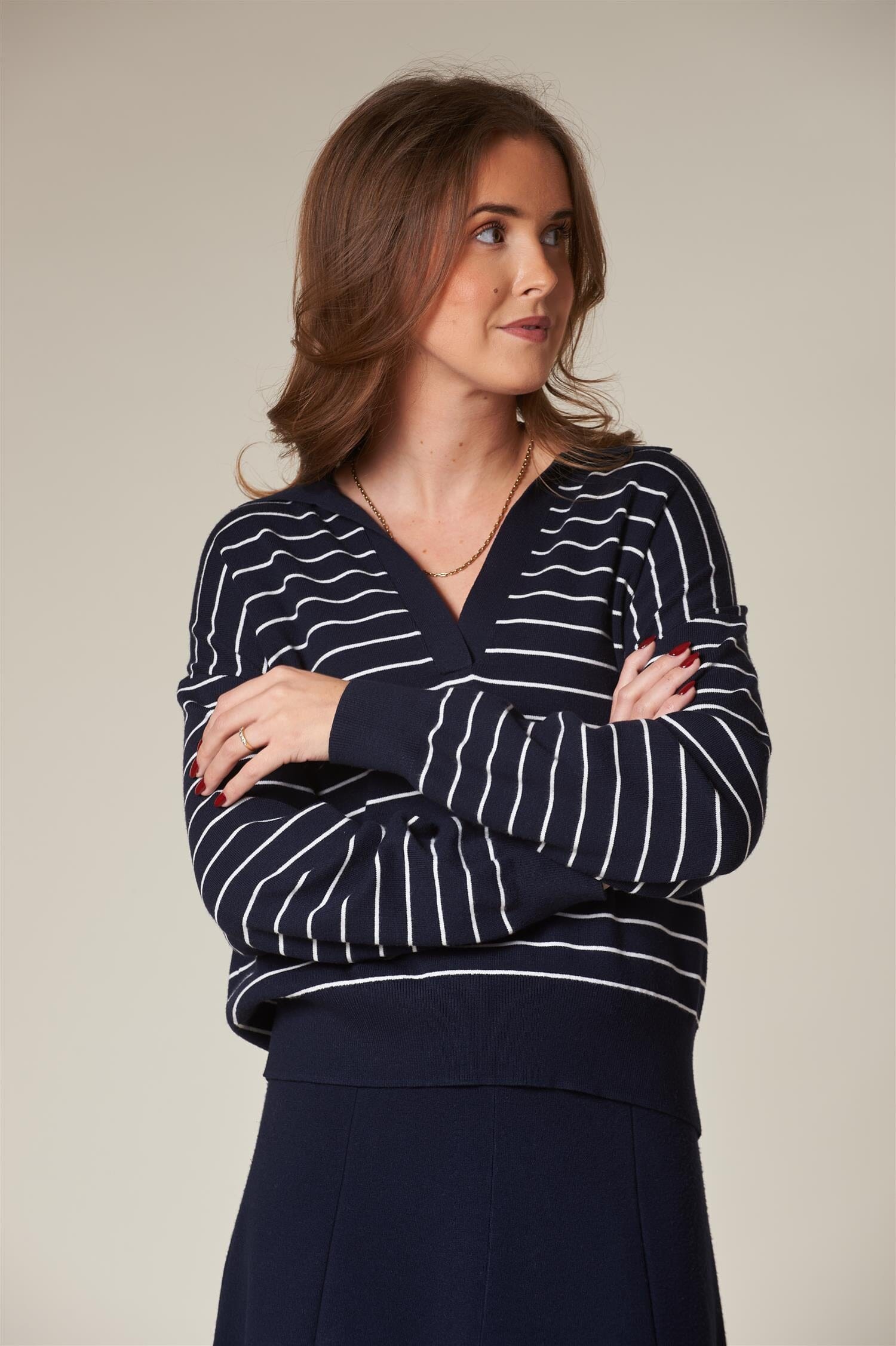 ArnieSays: LES Stripe Dk Navy/Offwhite Genser