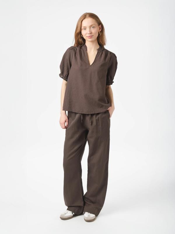 Neo Noir Odesa Linen Blouse Dark Brown Bluse