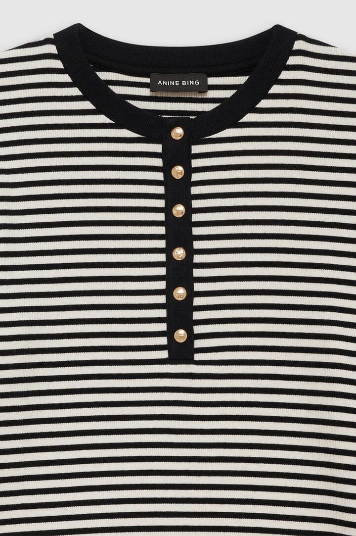 Anine Bing Alessia Long Sleeve Tee Cream and Black Stripe T-shirt