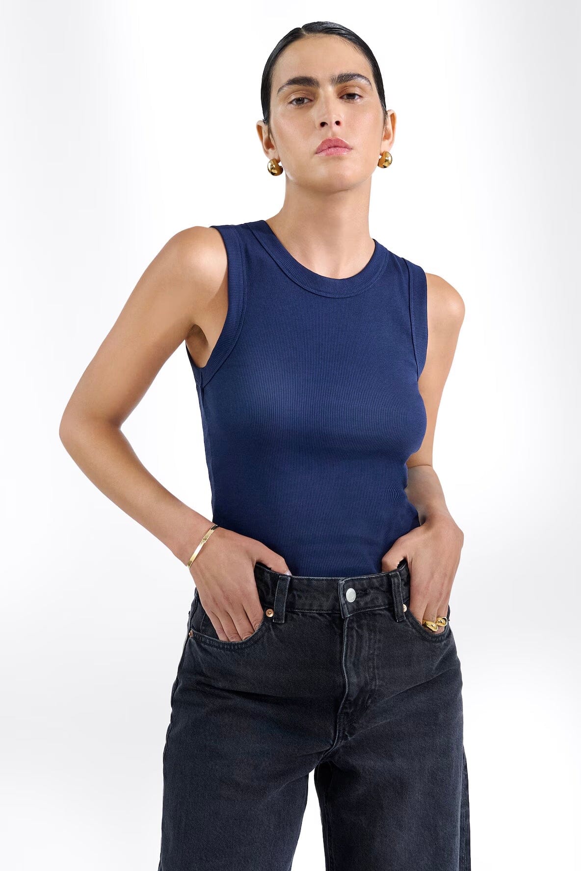 Bread and Boxers Tank Crew-Neck Navy Blue T-shirt