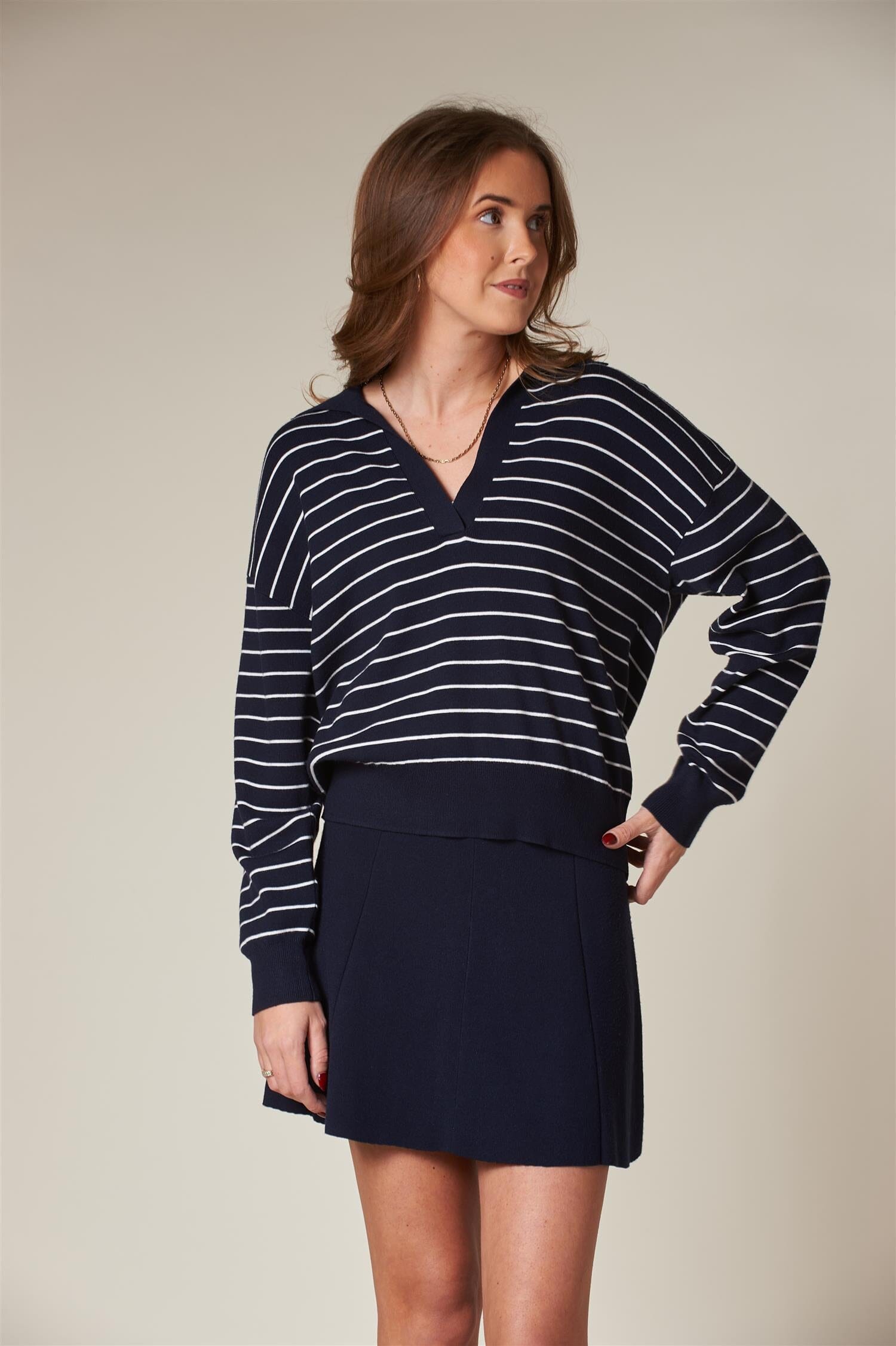 ArnieSays: LES Stripe Dk Navy/Offwhite Genser