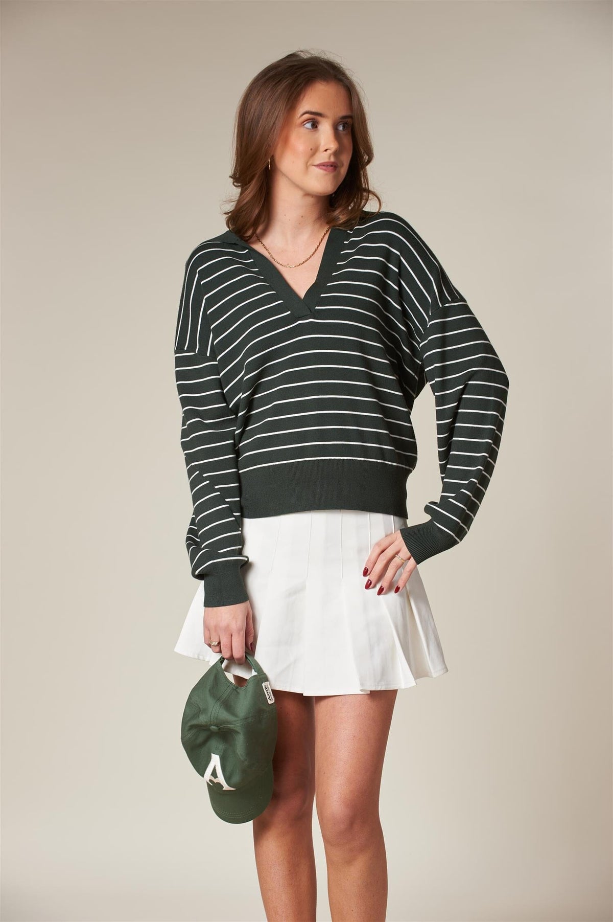 ArnieSays: LES Stripe Dk Green/Offwhite Genser
