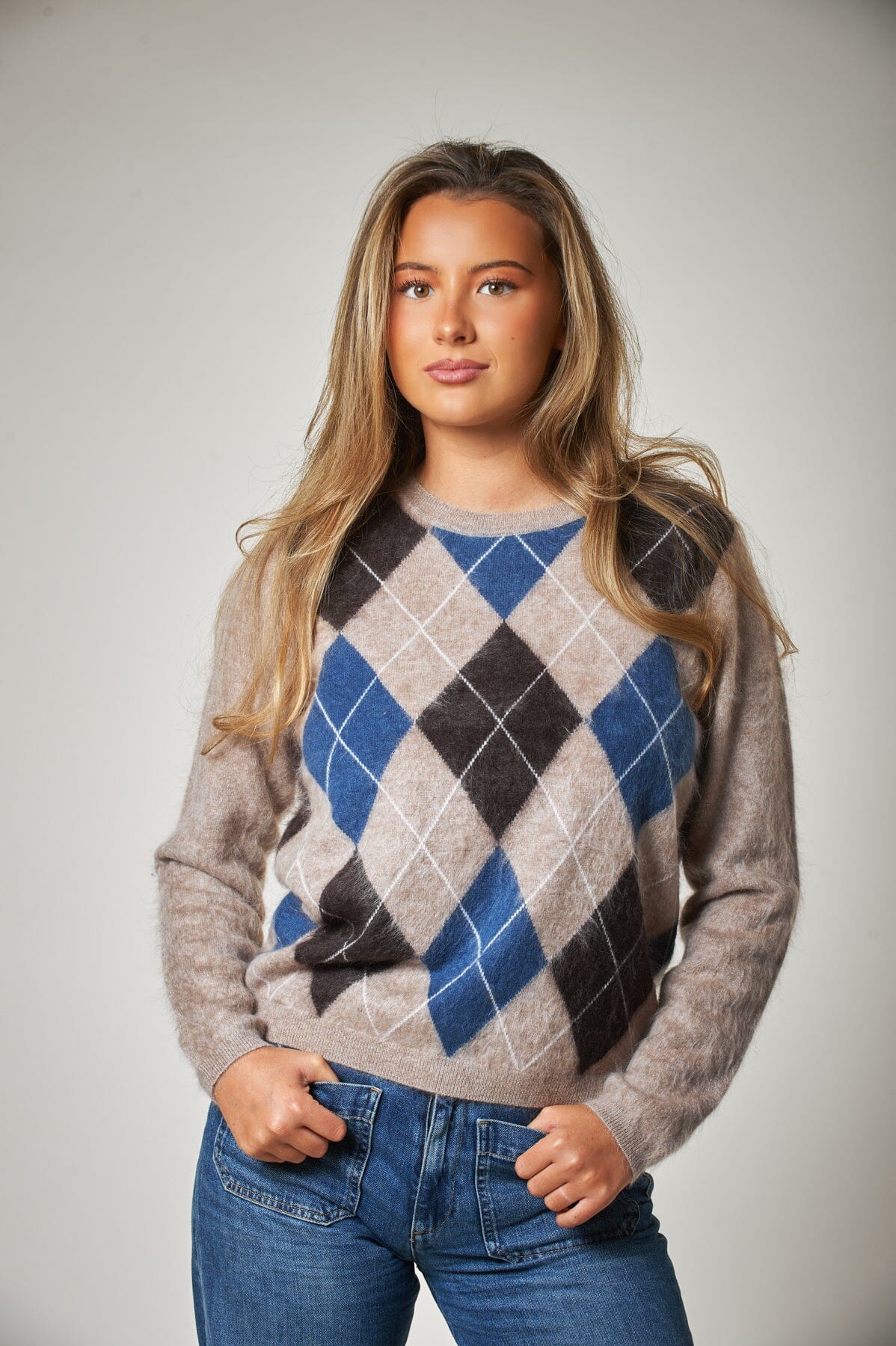 Aurora Argyle Cashmere Pull Taupe Genser