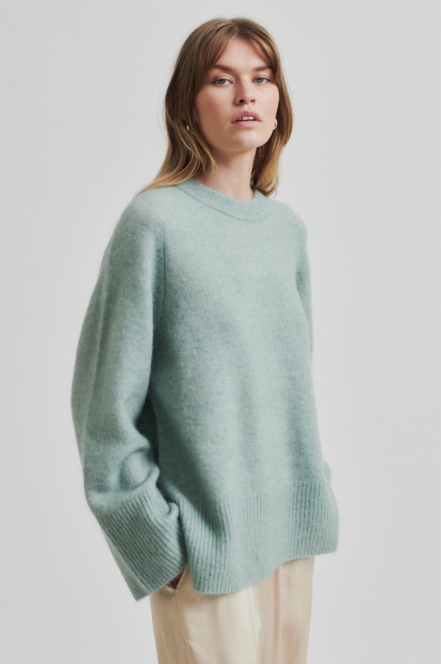 Second Female Brookline Knit Raglan O-Neck Slate Green Genser