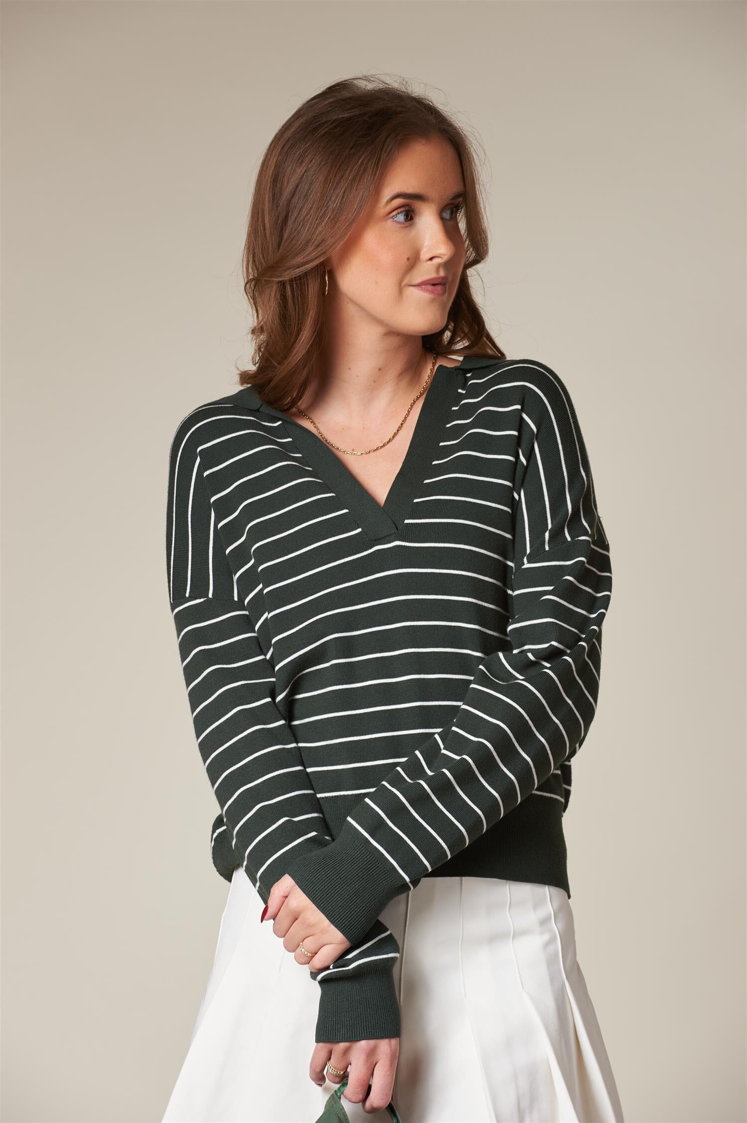 ArnieSays: LES Stripe Dk Green/Offwhite Genser