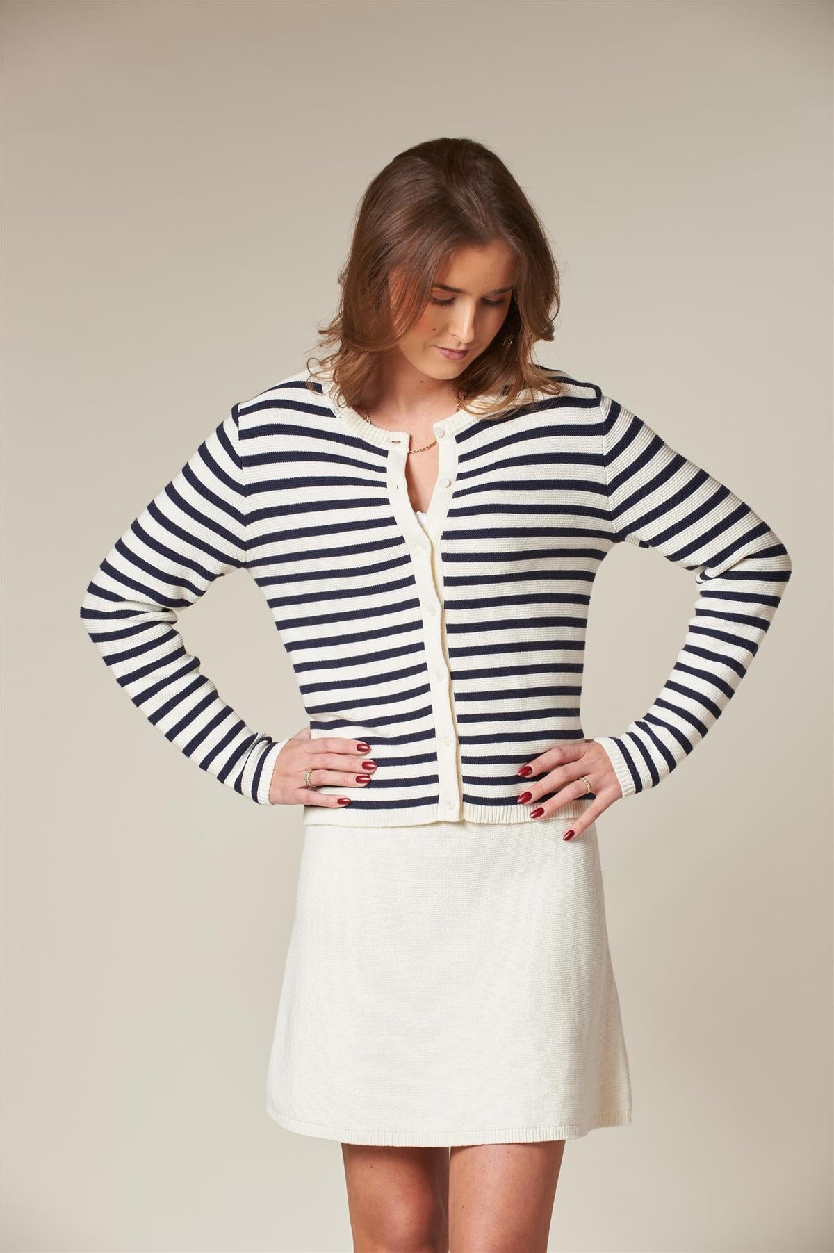 ArnieSays: BELLA Links Stripe Cream/Dk Navy Genser