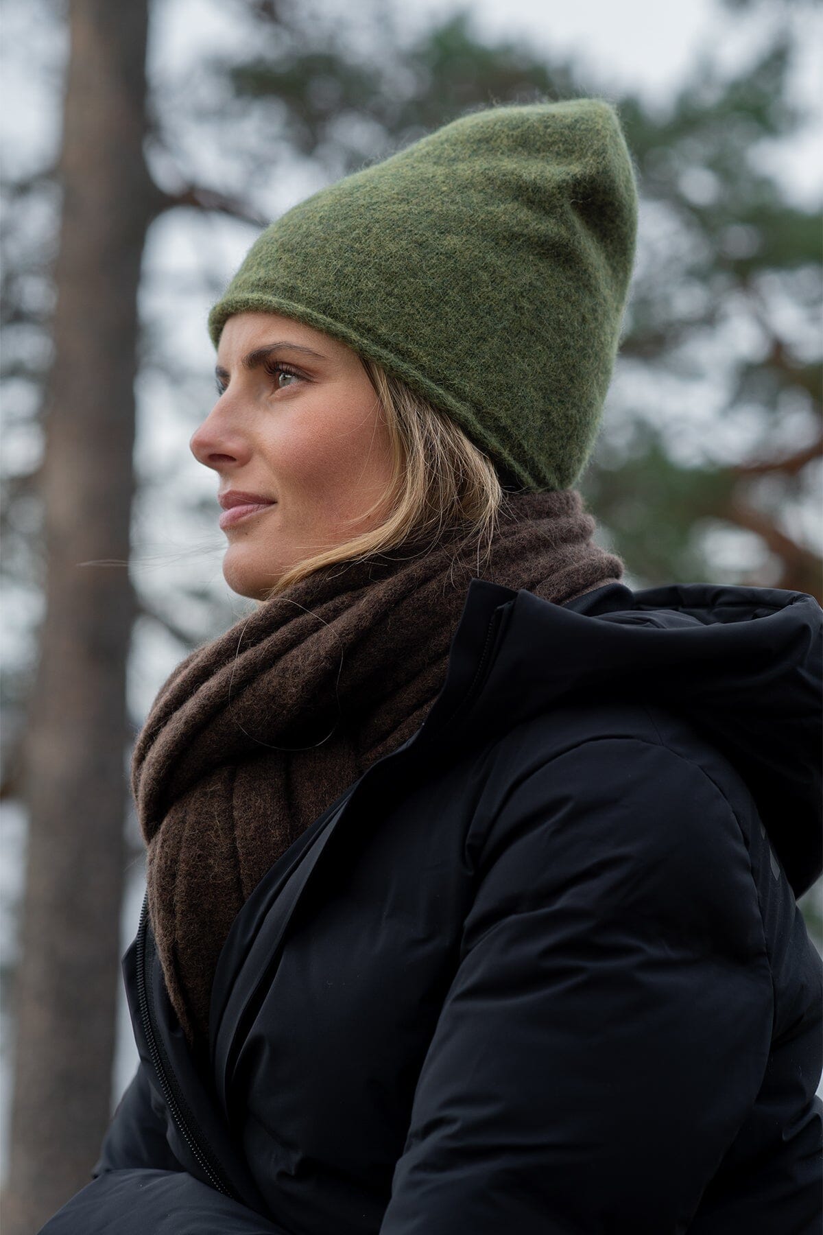 ArnieSays: GINI Dk Green Melange Hodeplagg