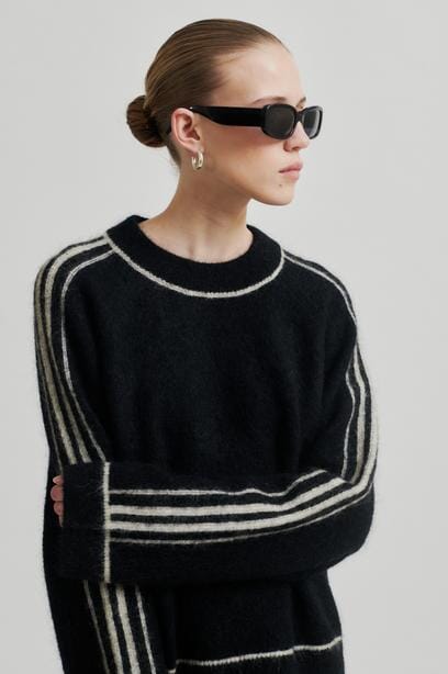 Second Female Rosemarie Knit O-Neck Black Genser
