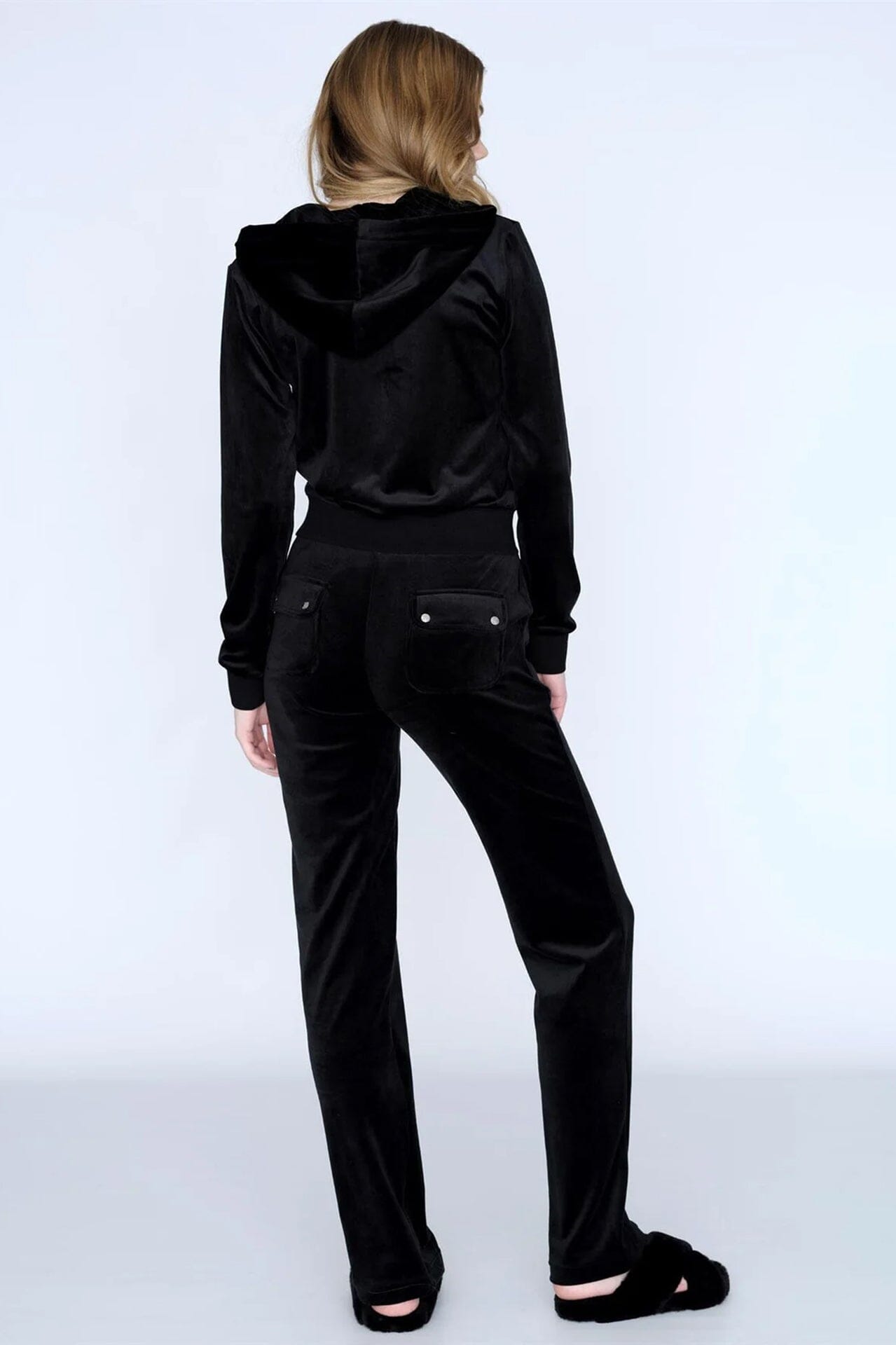 Juicy Couture Del Ray Classic Velour Pant Pocket Design Black Bukse