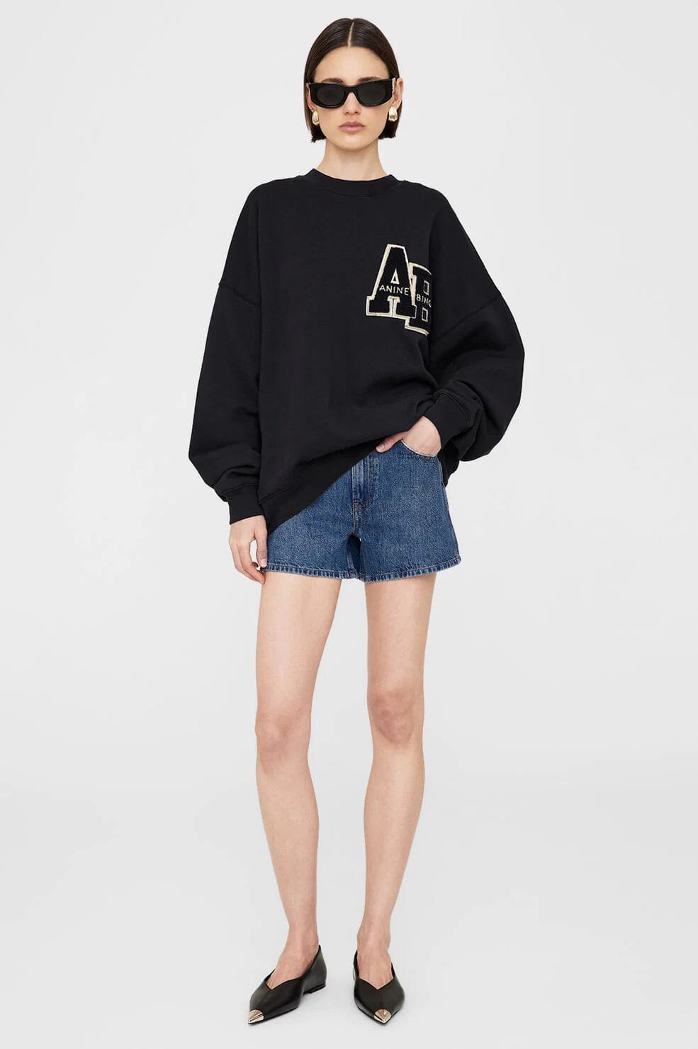 Anine Bing Miles Oversized Sweatshirt Letterman Black Genser