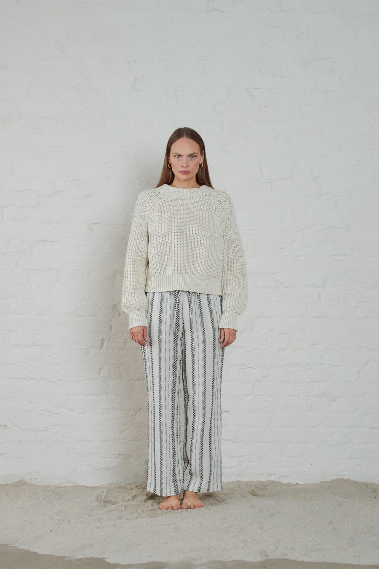 ArnieSays: Euston Striped Gauze Ecru/Black Bukse