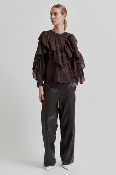 Second Female Fria Frill Blouse Chocolate Plum Bluse